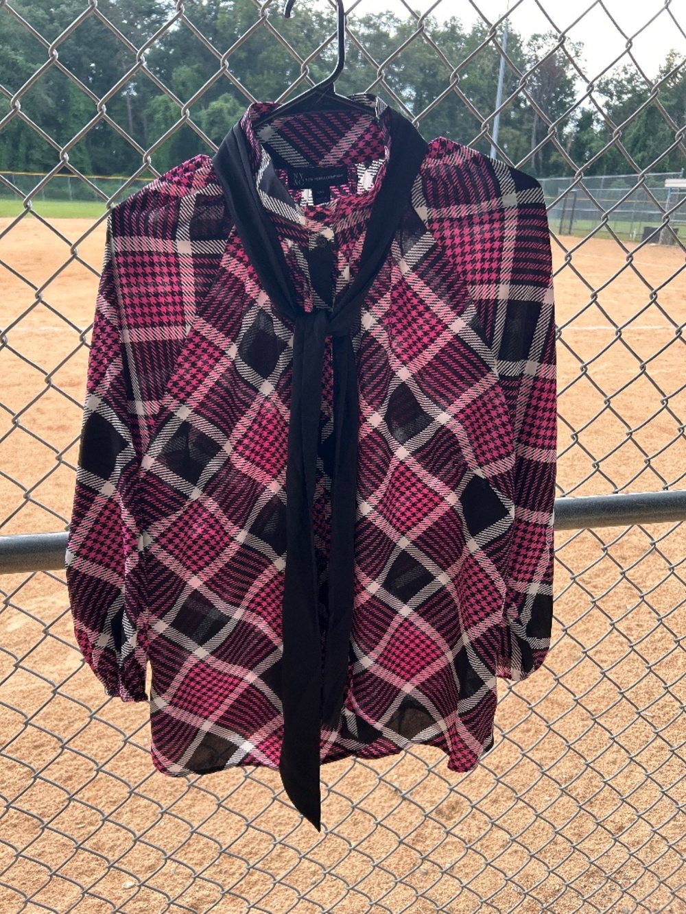 Pink plaid sheer button up